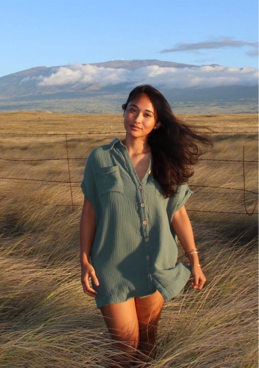 Gauze Button Down Dress - Seafoam